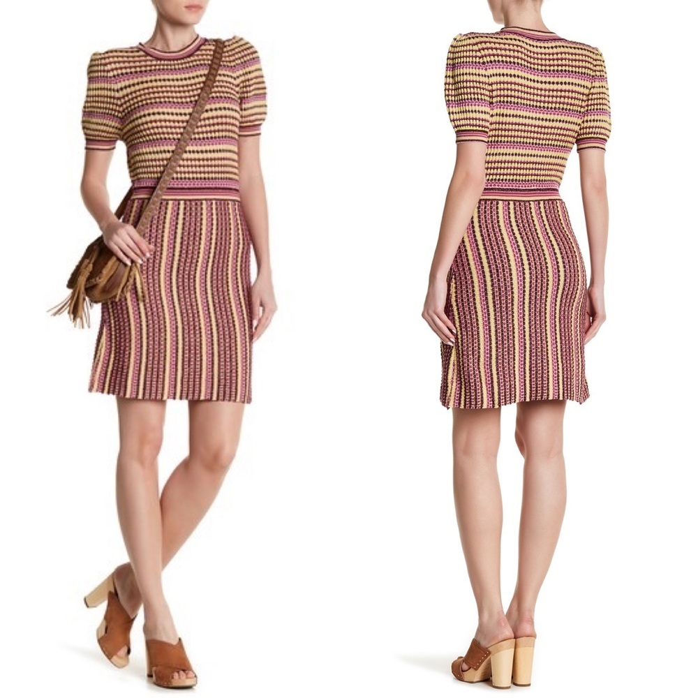 Free People Into You Mini Knit Dress S Retro Striped Dopamine Boho Colorful